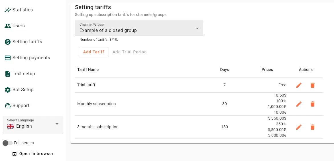 Tariff Setup