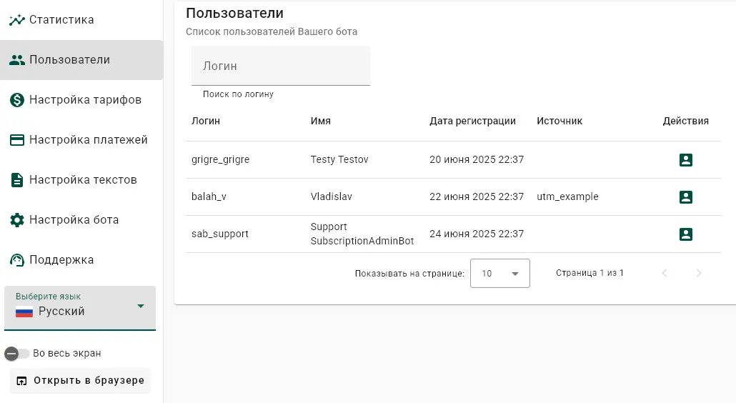 Список пользователей